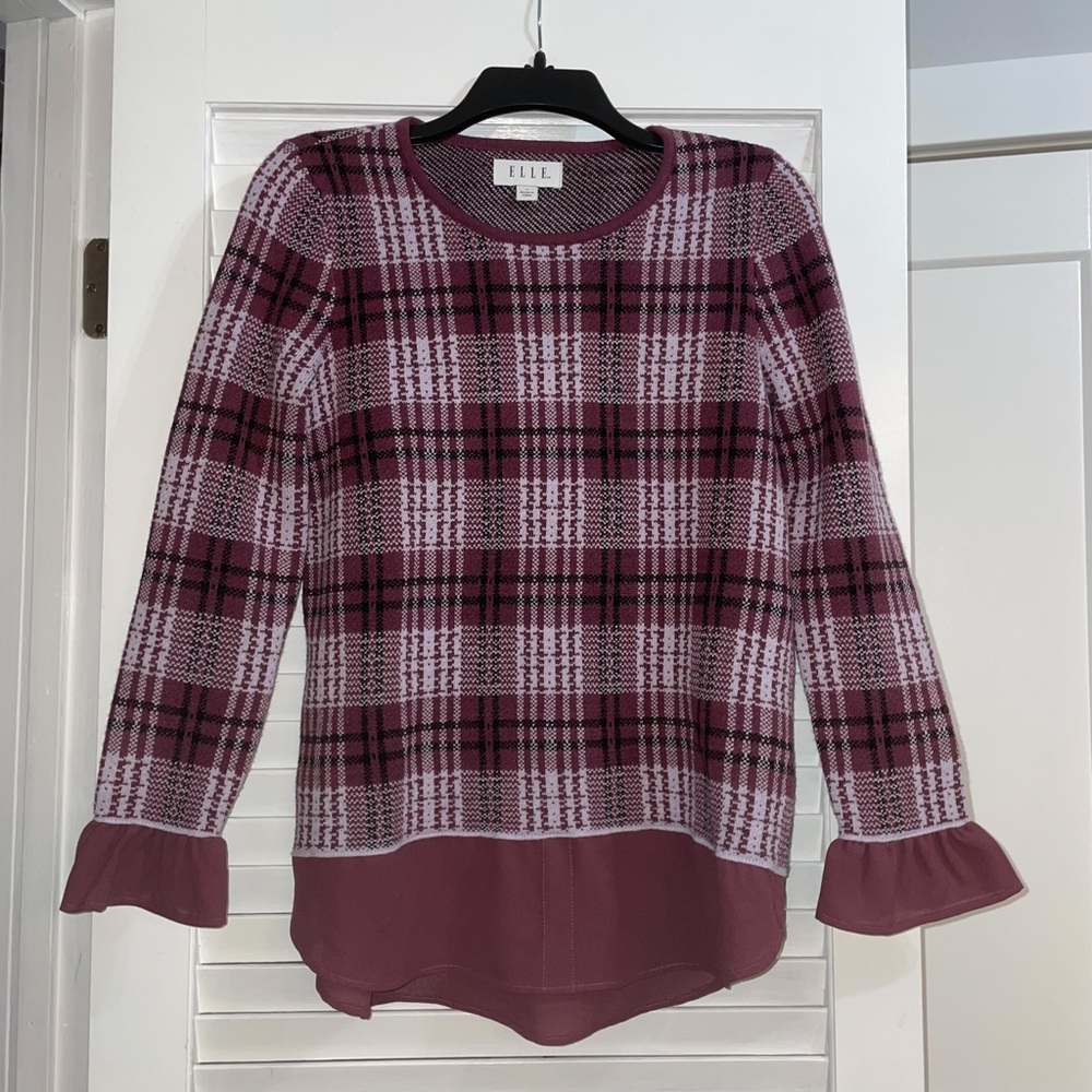 Elle Plaid Mock Layover Sweater